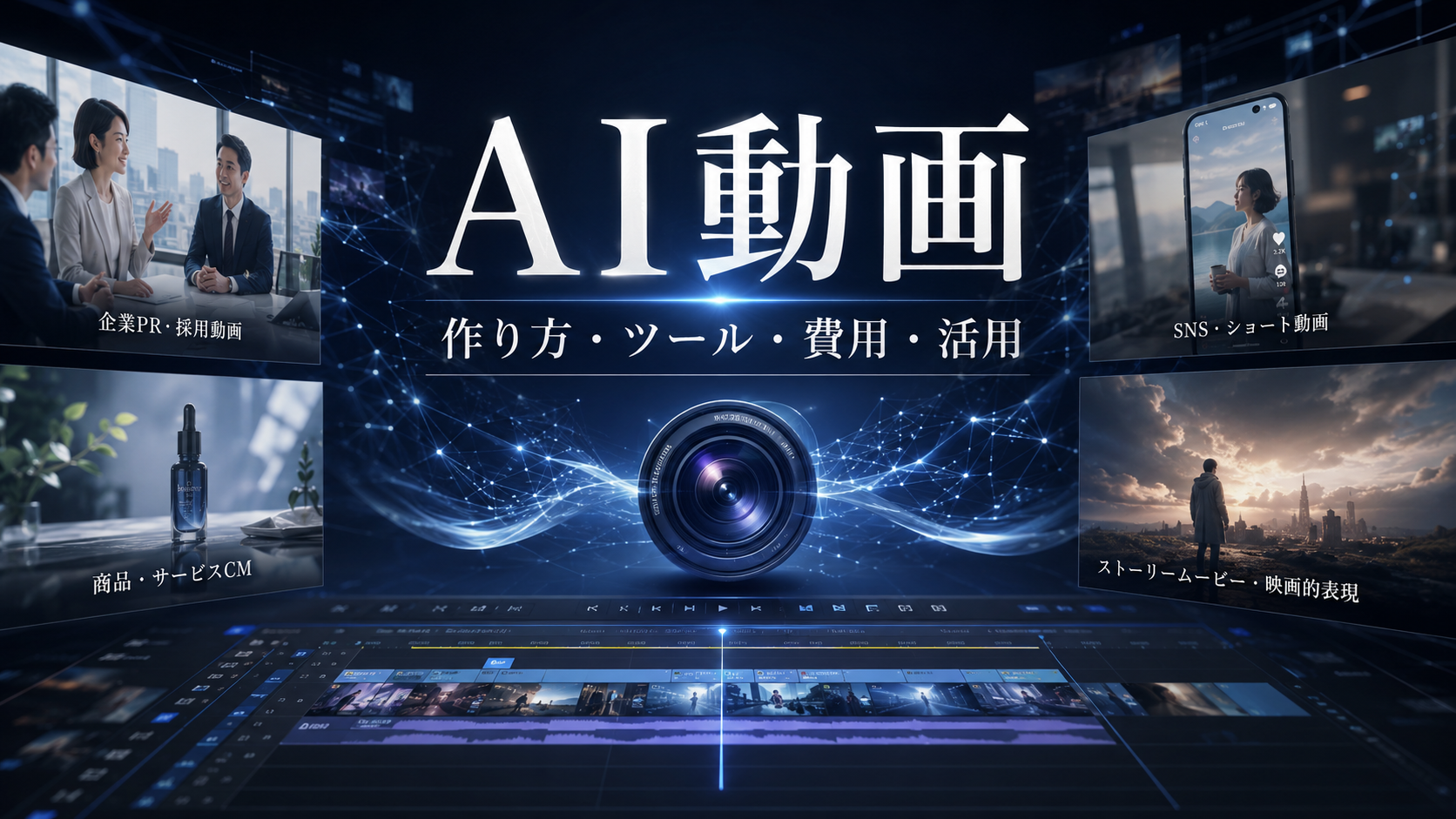 AI動画とは何かを表す、生成AIと映像制作を組み合わせた企業向けAI動画のイメージ