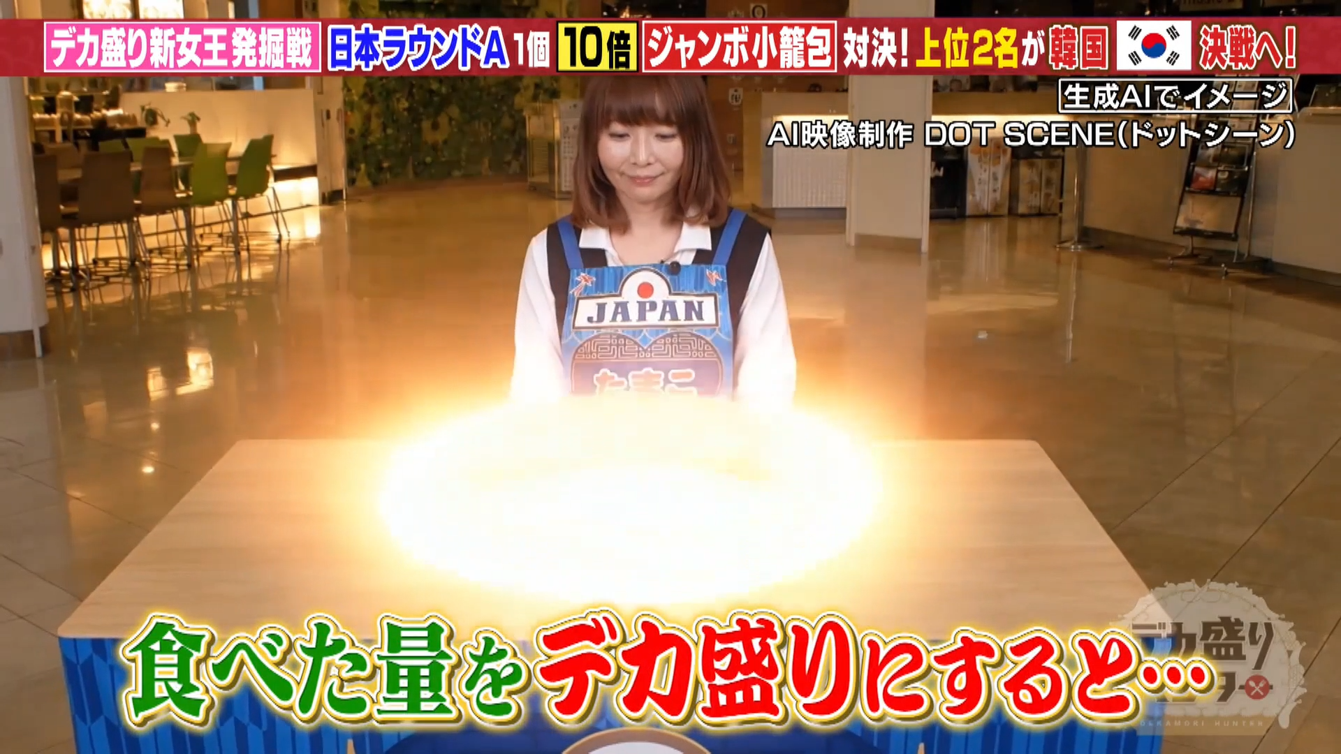 テレビ東京『デカ盛りハンター』巨大小籠包AI動画 カット冒頭